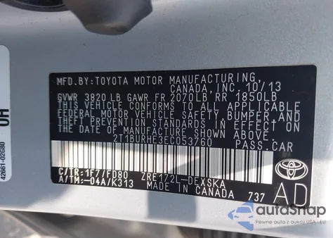 2014 Toyota Corolla S Plus из США, поврежденный, VIN 2T1BURHE3EC053760